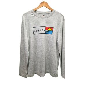 NWOT Hurley Mens Long Sleeve Graphic T-Shirt Gray Surf‎ Beach Casual Medium